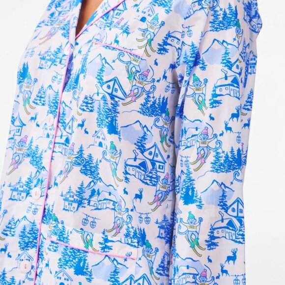NWT! Roller Rabbit Ski Toile Loungewear Pajama Set Long Sleeves w/ Pants XS